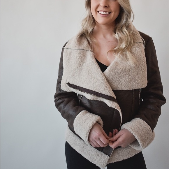 Brown Faux Shearling Jacket - Picture 1 of 6